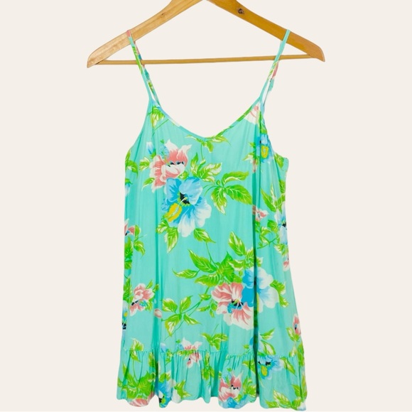Chloe K 90s Floral Tropical Print V Neck Ruffle Beachy Slip Mini Dress Sundress - Picture 8 of 8